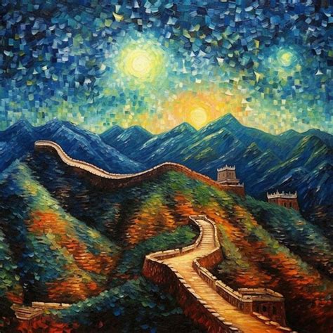 Premium AI Image | A painting of the great wall of china