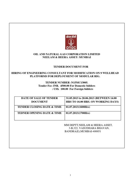 Ongc Tender Document Value Added Tax Taxes