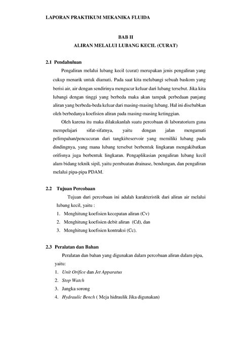 Contoh Laporan Mekanika Fluida Part Laporan Praktikum Mekanika