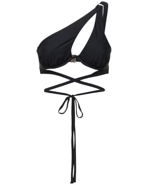 Self Portrait Asymmetrical Recycled Tech Bikini Top In Black Blue Lyst