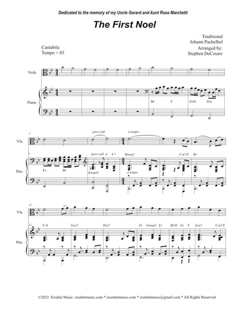 The First Noel Viola Solo And Piano Arr Stephen Decesare By