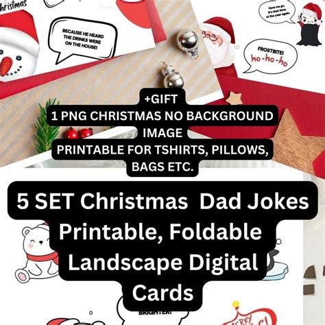 5 Set Christmas Dad Jokes Printable Foldable Landscape Digital Cards ...