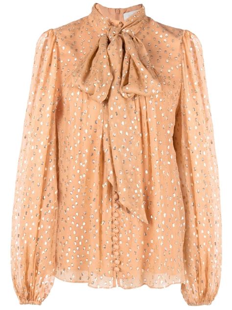 Zimmermann Lurex Polka Dots Pussy Bow Blouse In Neutrals Modesens