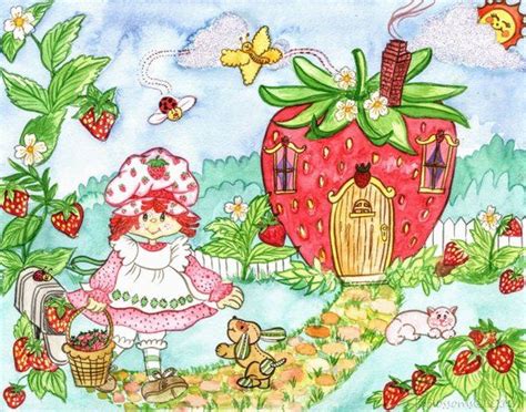 Strawberry Shortcake house watercolor poster print