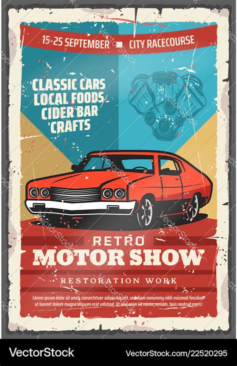 Vintage classic car retro motor show Royalty Free Vector