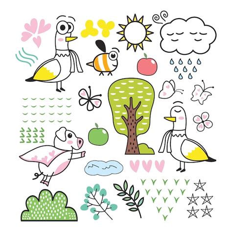 Premium Vector | Hand drawn cute doodles animals illustration