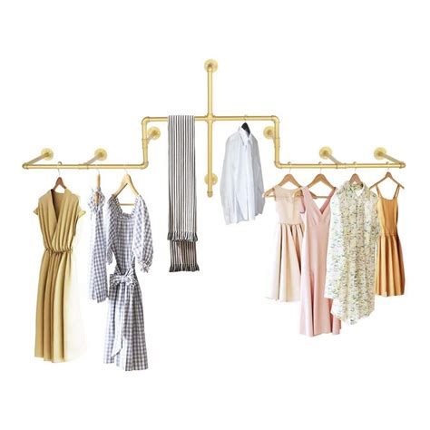 Yiyibyus Gold Industrial Pipe Wall Mounted Iron Clothes Rack In