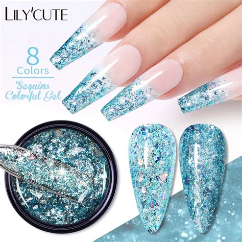 Lilycute Ml Blue Foil Glitter Sequins Gel Nail Polish French Style