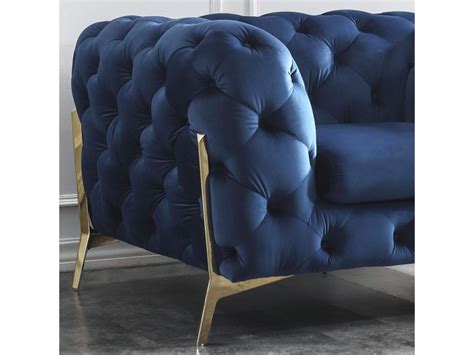 Angela Fauteuil Capitonn Chesterfield En Velours Bleu Angela Conforama