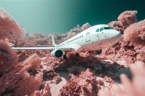 Premium AI Image | A plane is on the ground in front of a pink background.