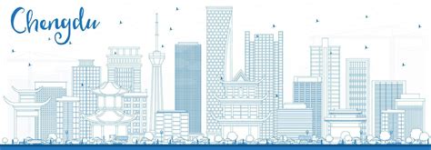 Outline Chengdu Skyline with Blue Buildings. 15332819 Vector Art at Vecteezy