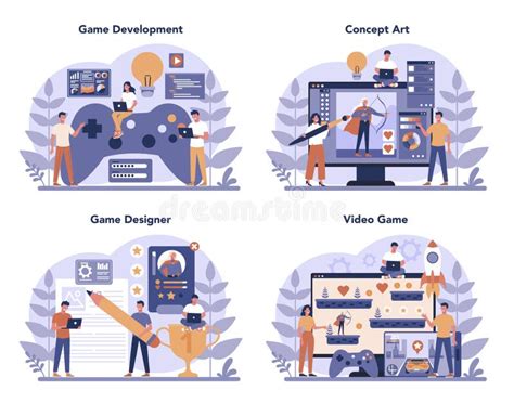 Game Development Concept Set Creative Process Of A Computer Video