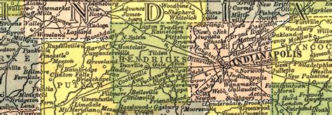 Indiana State Map Counties Old Antique Vintage Plan Chart