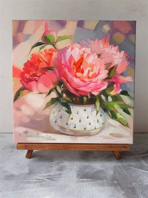 Pink Peonies In Vase Oil Painting Original On Canvas Peony Wall Art Floral Panting Home Decor