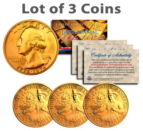 Bicentennial 1976 Quarters US Coins 24K GOLD PLATED W Capsules COA