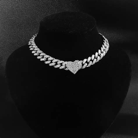 Iced Out Collar De Cadena Cubana Para Mujer Gargantilla De Eslabones