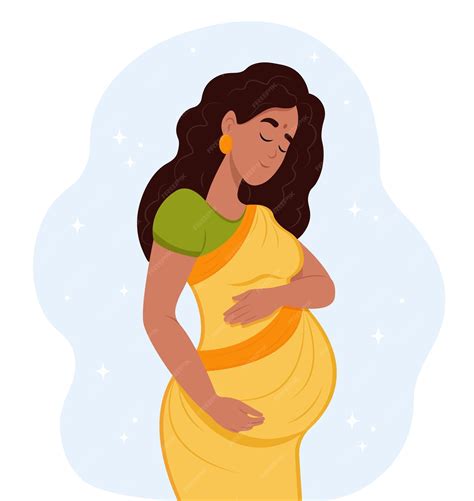 Premium Vector Happy Pregnant Indian Woman Hugging Her Belly With Her