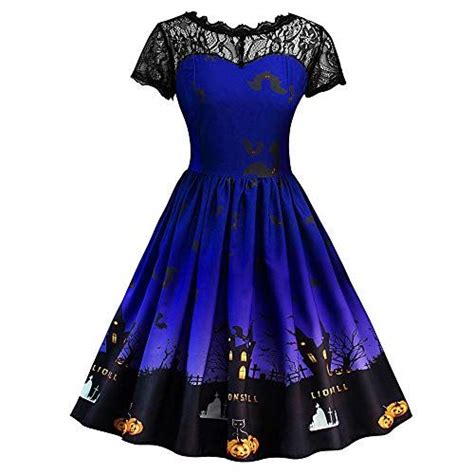 Riou Damen Langarm Halloween Kostüm Top Set Halloween Kleid Damen lang