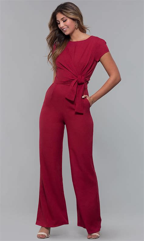 Side Knot Chiffon Wedding Guest Jumpsuit Formal Fashion Women