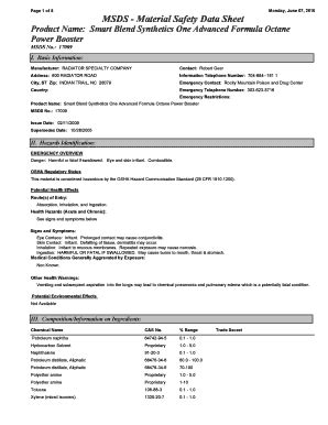 Fillable Online Monday June 07 2010 Page 1 Of 5 MSDS Material Safety