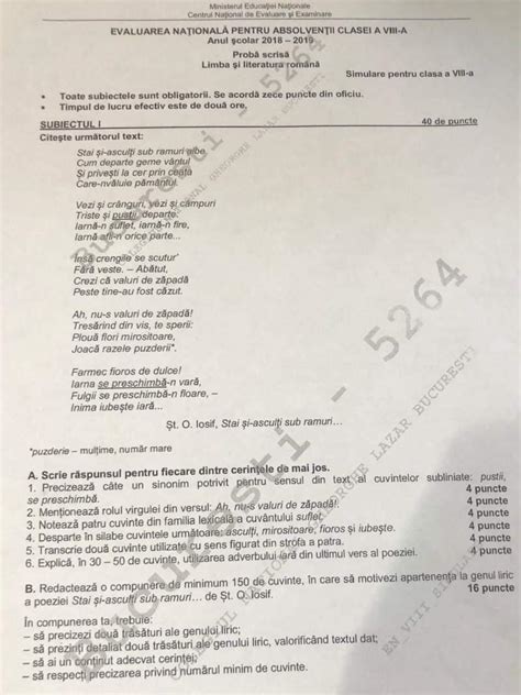 Subiecte Simulare Evaluare Națională Ce A Picat La Limba Română A Viii