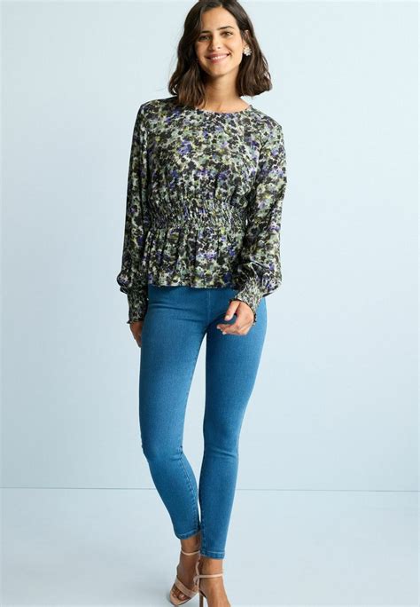 Next Long Sleeve Waisted Top Blouse Blue Floral Blauw Zalando Nl