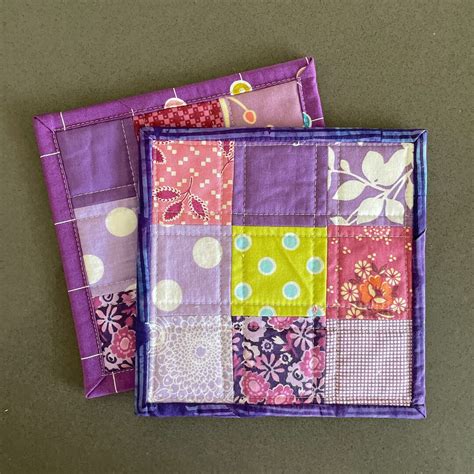 Quilted Scrappy Purple Patchwork Mug Rug Set Coffee Coaster Mug Mat Tea Coffee Snack Mat Quilted