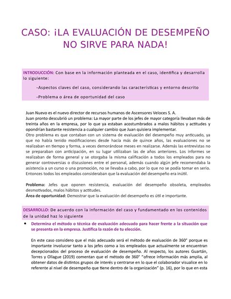 Caso La Evaluaci N De Desempe O No Sirve Para Nada Caso La