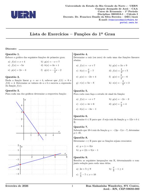 Questoes Função 1 Grau - Exercicios Funções de 1grau | PDF | Objetos matemáticos | Analise ...