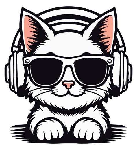 Cool Cat With Headphones And Sunglasses 43345741 Png