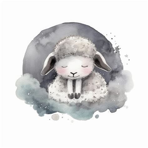 Premium Ai Image Cute Watercolor Night Sheep Illustration Ai Generative