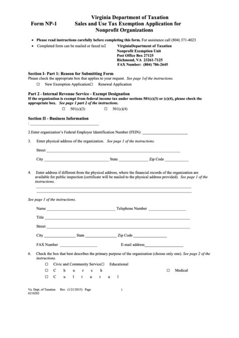 Fillable Form Np1 Sales And Use Tax Virginia Department Of Taxation Printable Pdf Download