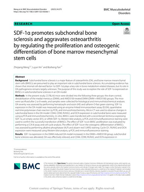 Pdf Sdf Promotes Subchondral Bone Sclerosis And Aggravates