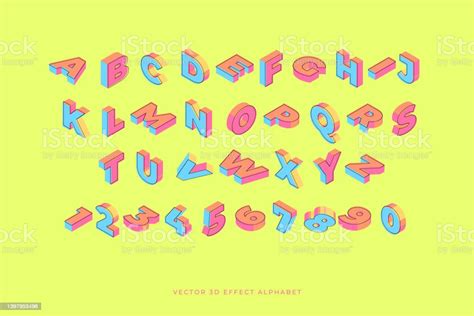 Isometric Alphabet Font 3d Effect Letters Numbers And Symbols Stock