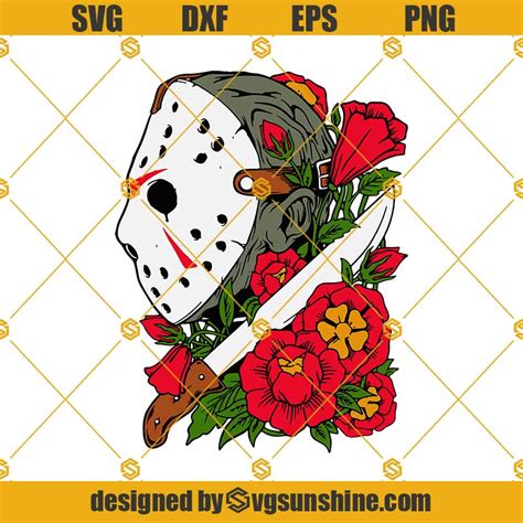 Jason Voorhees Svg Png Jason Voorhees Mask Flowers Svg Png Dxf Eps