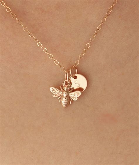 Personalized Bee Necklace Rose Gold Bee Jewelry Honeybee Necklace