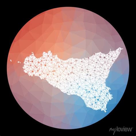 Vector Network Sicilia Map Map Of The Island With Low Poly Background