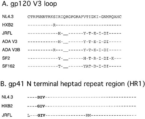 V3 Loop And Hr1 Amino Acid Sequence Alignments Hiv 1 Nl43 Is Used As