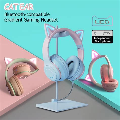 Cute Gaming Headset Led Wireless Bluetooth Compatible Headphones With