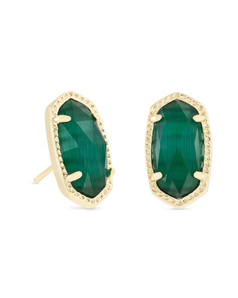 Kendra Scott - Earrings - Ellie Gold Stud - Emerald Cat's Eye | Findlay