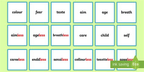 Suffix Matching Cards Less Teacher Made Twinkl