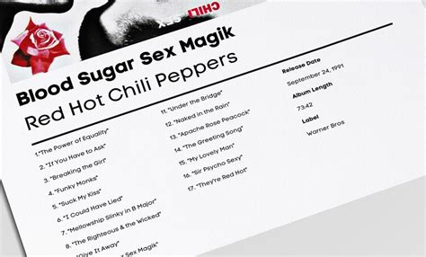 Red Hot Chili Peppers Blood Sugar Sex Magik Tracklist Poster Red Hot Chili Peppers Poster RHCP