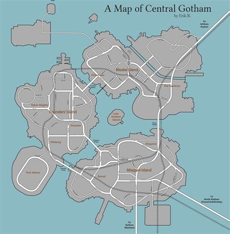 A map of Gotham City [OC] [2800 x 2865] : MapPorn | Gotham city, Gotham city map, Gotham