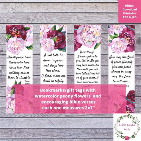 Peace Bible Verses Bookmarks & Peony Flowers Scripture Gift - Etsy