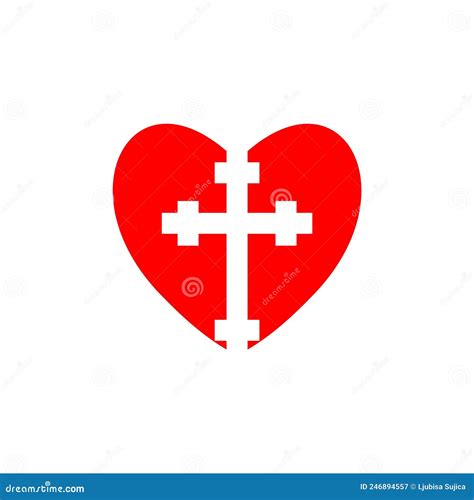 Christian Cross Heart Icon Isolated On White Background Stock Vector