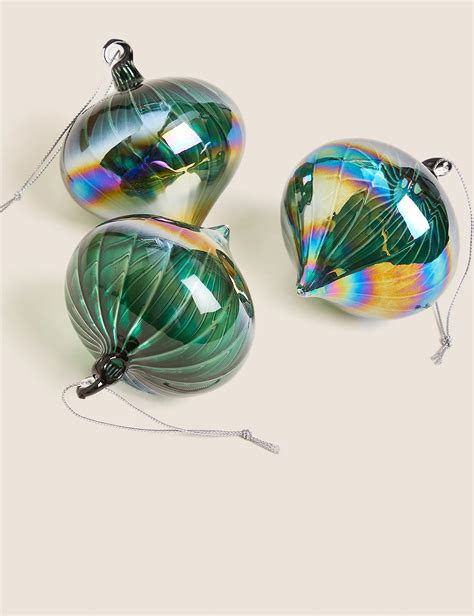 3pk Iridescent Glass Baubles