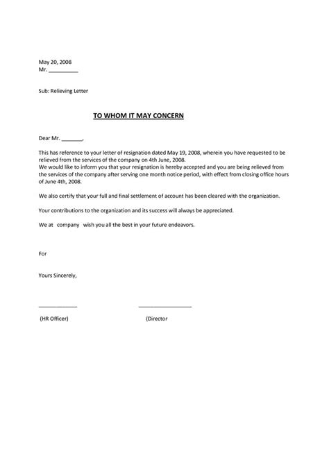 Professional Relieving Letter Template Hr Letter Formats