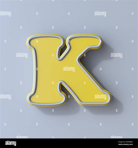 Yellow Cartoon Font Letter K 3D Render Illustration Isolated On Gray