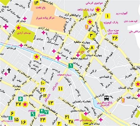 نقشه شهر شیراز نقشه گردشگری لوکیشن ها