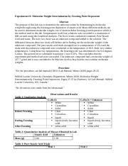 Ch Exp1 Docx Experiment 1 Molecular Weight Determination By